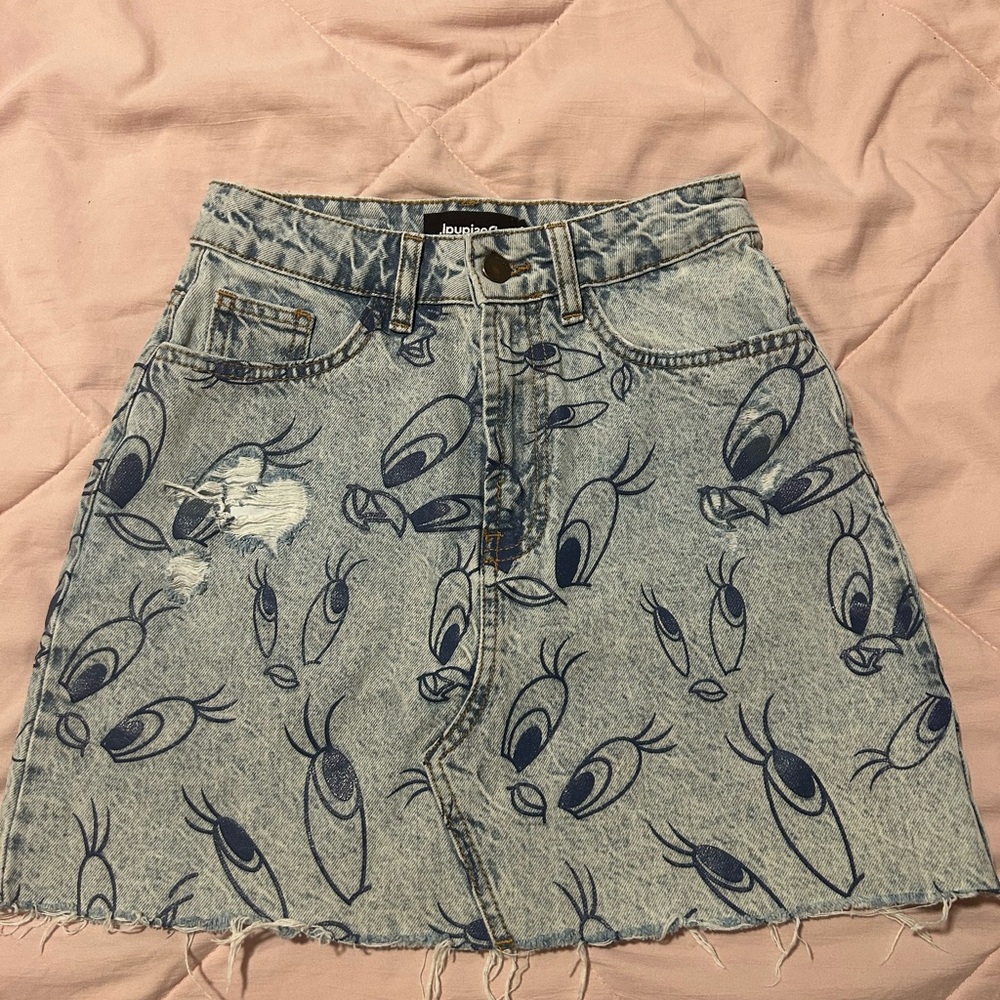 Desigual Light Blue Denim Mini Skirt with Tweety Bird